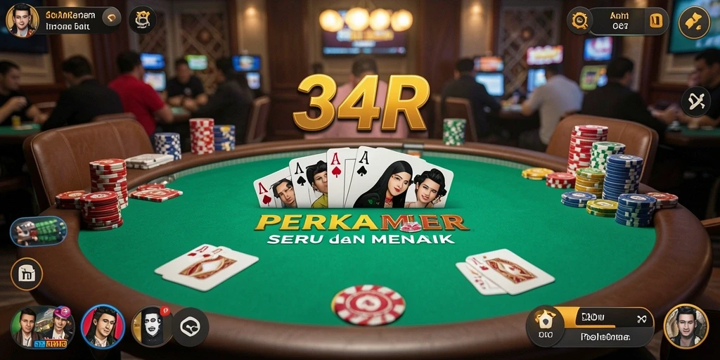 Tampilan screenshot utama 34R dengan gameplay Poker yang seru.