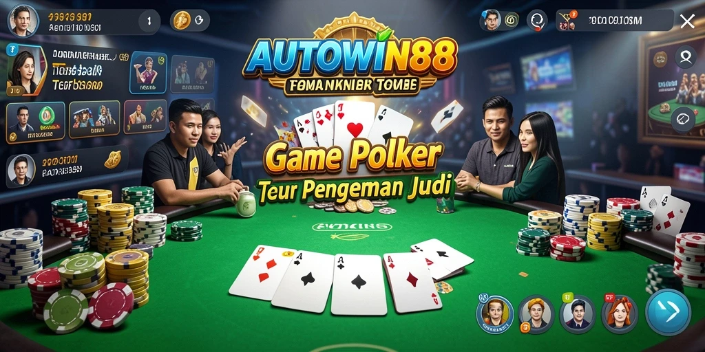 Screenshot utama AUTOWIN88 menampilkan gameplay poker yang seru dan interaktif.
