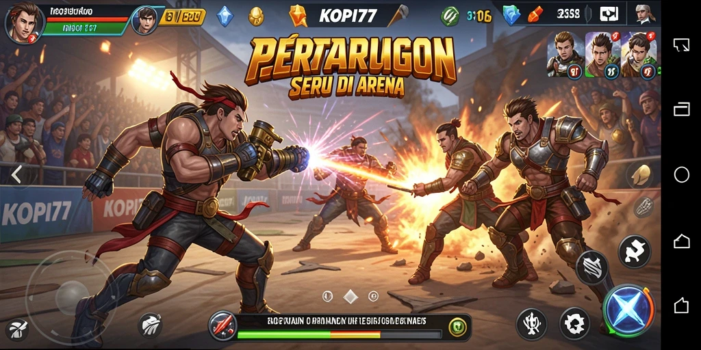Tampilan gameplay seru di arena pertarungan KOPI77.