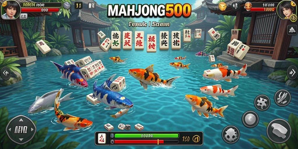 Gambaran gameplay seru dalam MAHJONG500 saat menembak ikan.