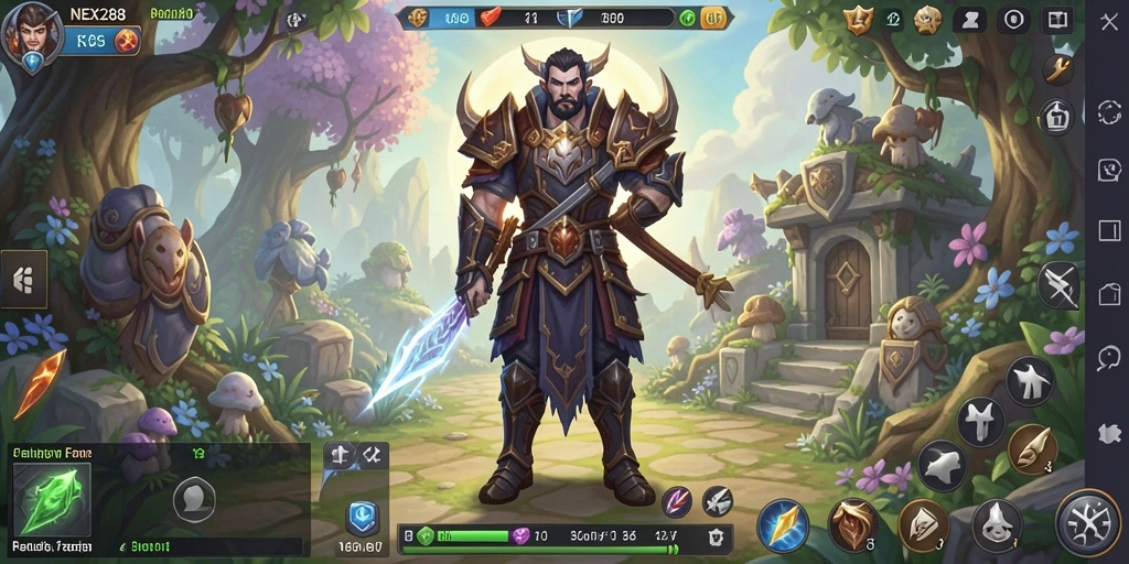 Screenshot gameplay NEX288 menampilkan pertempuran epik dalam dunia RPG.