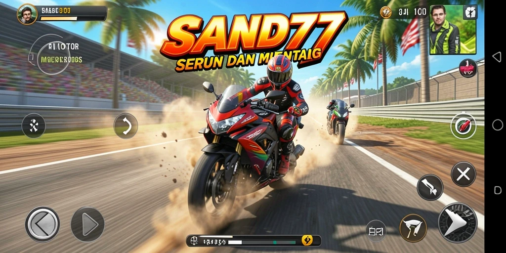 Gameplay seru SAND77 dengan balapan motor yang mendebarkan.