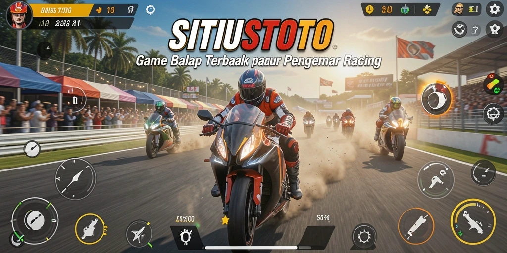 Tangkapan layar gameplay SITUSTOTO menampilkan balapan intens dengan mobil yang cepat.