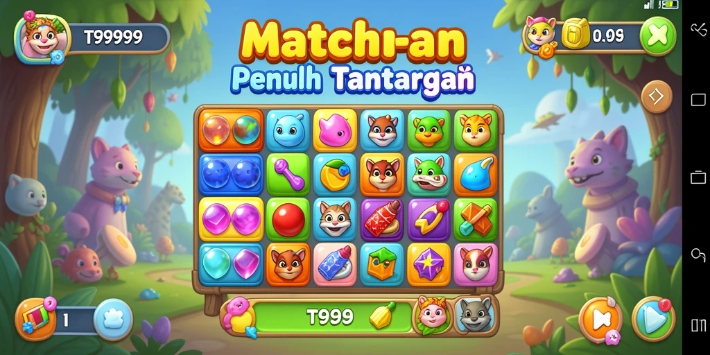 Tampilan gameplay dari permainan Match-3 T9999 yang seru.